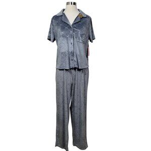 NWT Juicy Couture Women's Sleepwear Velour Button Up Pajama Set Gray Size Large
